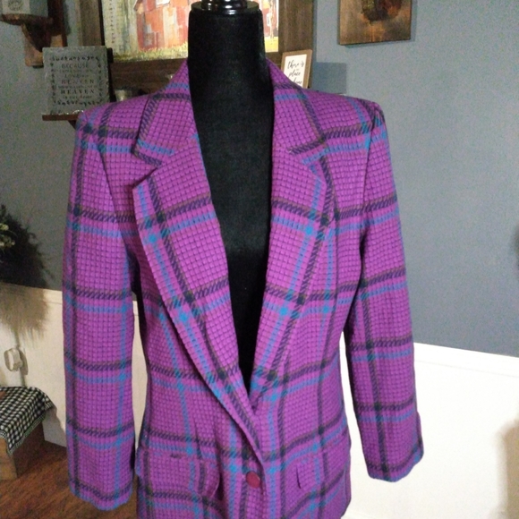 Vintage Pendleton Wool Plaid Blazer, Jacket 💯 Virgin Wool Pendleton Woolen SZ10 - Picture 2 of 8